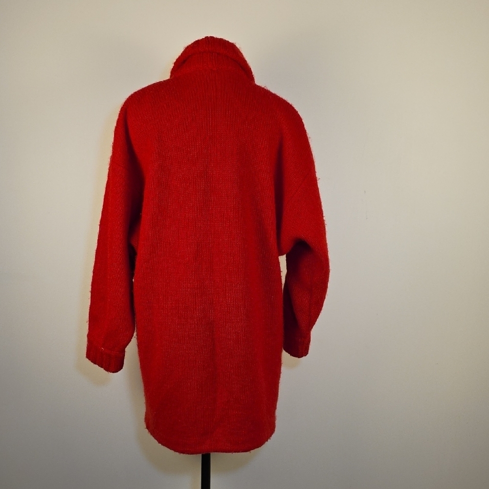 Vintage Red Mohair Sweater Coat / Oversized Shawl Collar Cardigan Jacket - Picture 5 of 6